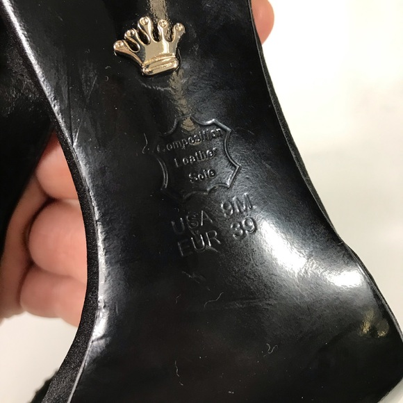 Nina Black Satin + Rhinestone Strappy High Heels - Picture 12 of 13